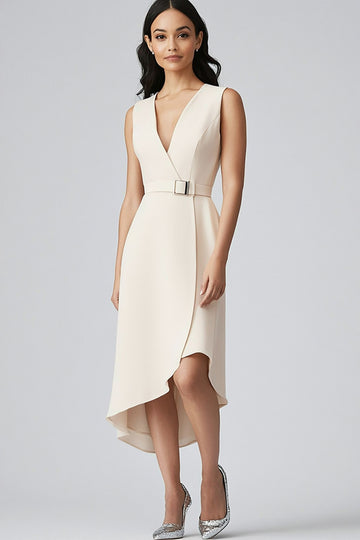 Champagne A Line Midi Dress with Belt